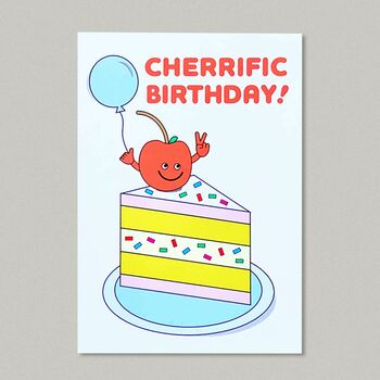 Funny Cute Cherrific Cherry Happy Birthday Cake Card, 2 of 4