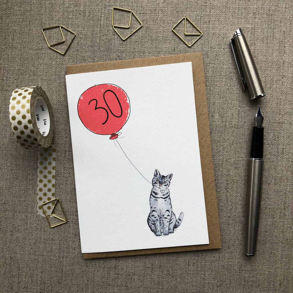 Personalised 30th Birthday Card Cat Design, 1 of 6