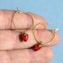 Strawberry Charm Hoop Earrings, thumbnail 5 of 5