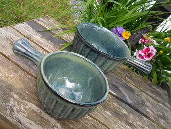 Set Of Two Reactive Glaze Handled Brûlée Bowls In Mist, 6 of 10