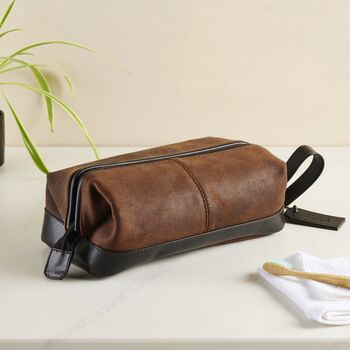 Personalised Leather And Suede Wash Bag, 2 of 5