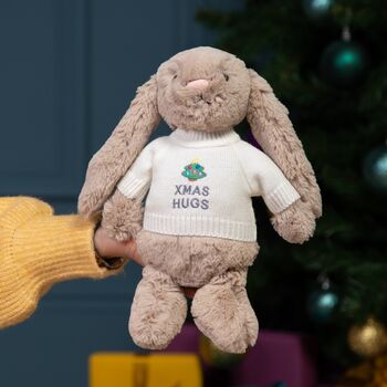 Medium Bashful Bunny Toy With Xmas Hugs Jumper, 4 of 7