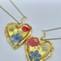 Real Blue Red Flowers Pendant Gold Leaf Earrings Hand Made, thumbnail 3 of 9