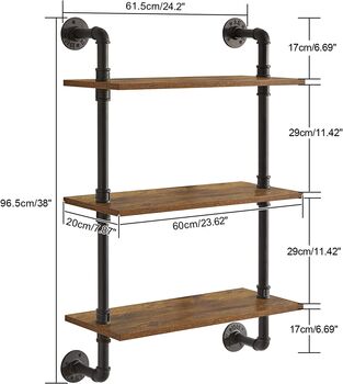 Three Tier Industrial Pipe Wall Mount Shelves, 6 of 6
