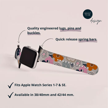 Blue Flowers Vegan Leather Apple Watch Band, 4 of 6