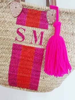 Personalised Stripe Monogram Beach Basket, 3 of 8
