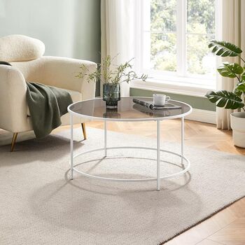 Round Coffee Table Glass Table With Steel Frame, 2 of 10