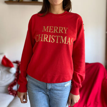 Merry Christmas Jumper With Gold Letters, 2 of 5