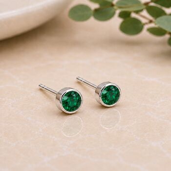 Sterling Silver May Birthstone Stud Earrings, 2 of 4
