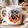 Personalised Dog Mug Rottweiler In An Autumn Wreath, thumbnail 1 of 2