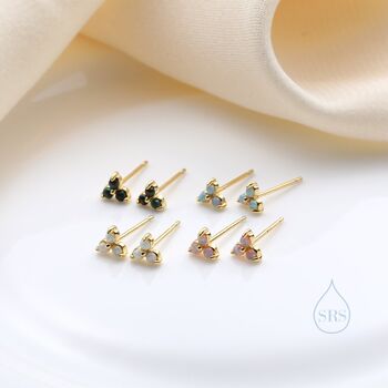 Extra Tiny Opal Trio Stud Earrings In Sterling Silver, 8 of 12