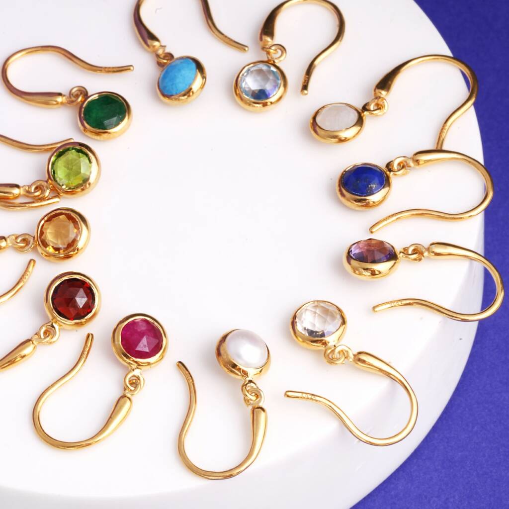 birthstone gemstone hook earrings in 18ct gold by auren