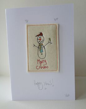 Two Embroidered Snowmen Christmas Cards, 4 of 4