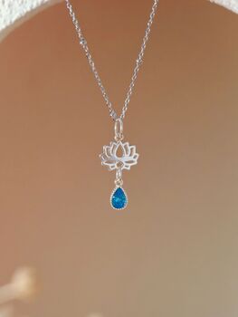 Lotus Blue Cubic Zirconia Sterling Silver Necklace, 5 of 10