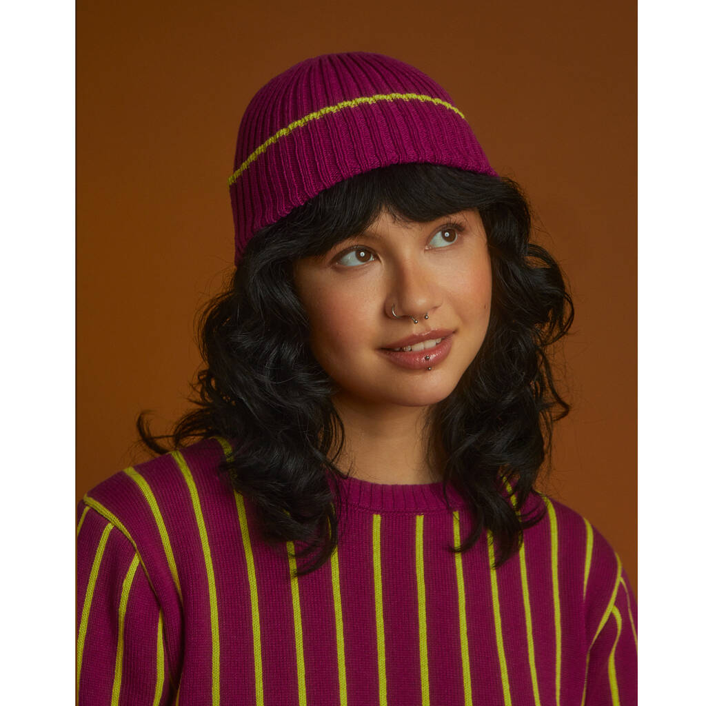 Ribbed Wool And Cashmere Beanie Purple And Yellow