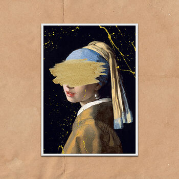 Girl With A Pearl Earing Graffiti Gold Paint Art Print, 4 of 4