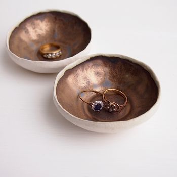 Handmade Mini Gold Ceramic Pottery Ring Dish, 2 of 10
