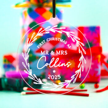 Personalised Mr And Mrs First Christmas Bauble, 5 of 7