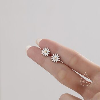 Two Tone Daisy Flower Stud Earrings In Sterling Silver, 3 of 11