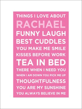 Things I Love About You Personalised Print, 3 of 3