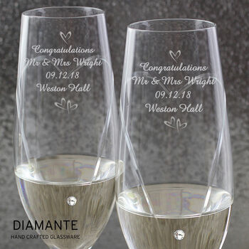 Engraved Crystal Champagne Flutes Handmade, 7 of 8
