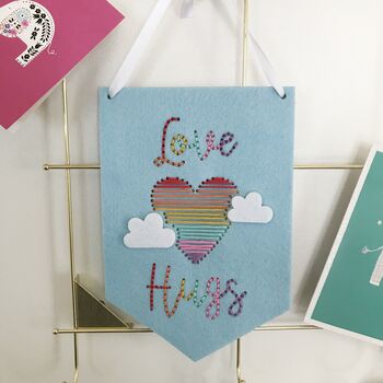 Love And Hugs Banner Embroidery Sewing Kit, 2 of 4