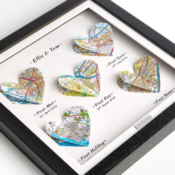 Five Personalised Heart Maps Framed Print, 2 of 10