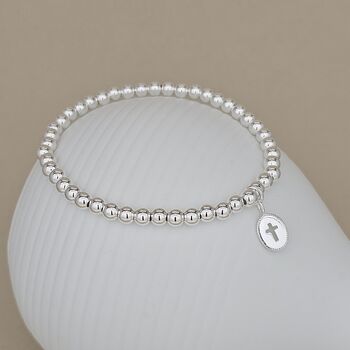 Personalised Silver Communion Cross Bead Bracelet, 2 of 3