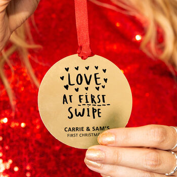 Personalised 'Love At First Swipe' Christmas Decoration, 2 of 7