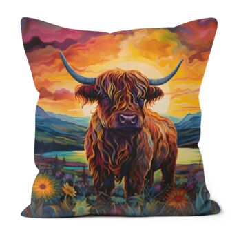 Highland Cow Hand Made Poly Linen Cushions, 2 of 9