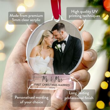 Personalised First Christmas Married Photo Ornament Gift, 3 of 11