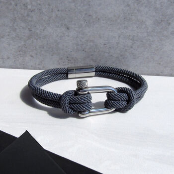 Personalised Men's Shackle And Grey Rope Bracelet, 3 of 6
