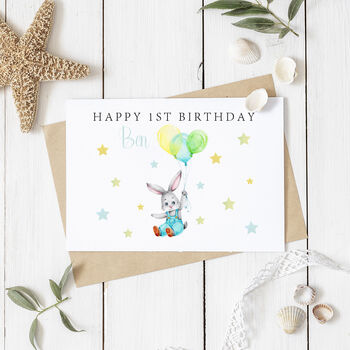 Personalised Rabbit, Balloons And Stars Birthday Card, 2 of 2
