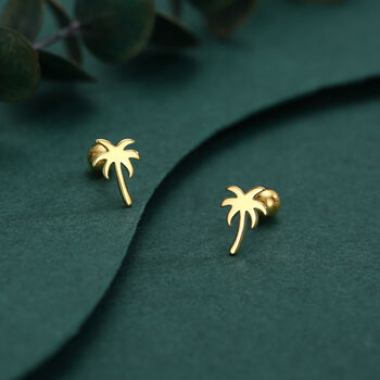 Palm Tree 18 G Screw Back Earrings With Ball Backs In Sterling Silver, 5 of 11