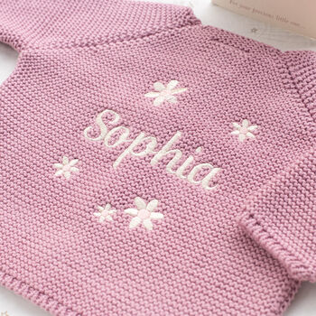 Personalised Baby Cardigan With Daisy And Name Embroidery, 2 of 12