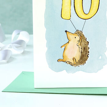 Hedgehog 10th Birthday Card, 2 of 8