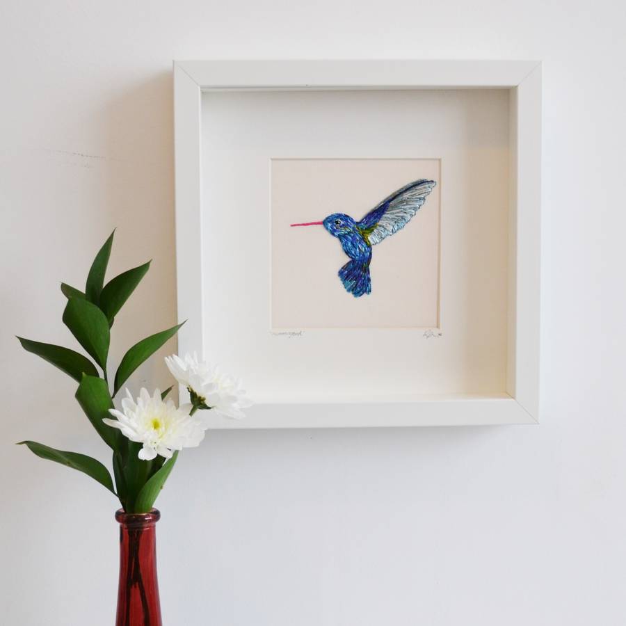 hummingbird framed  original art  or embroidery  art  print by 