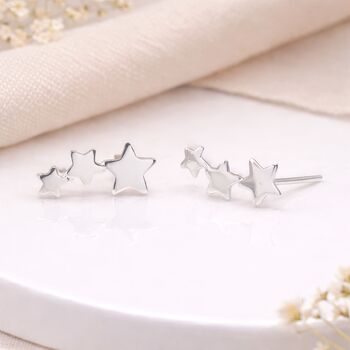 Sterling Silver Star Trio Climber Stud Earrings – 15mm X 8mm, 2 of 8