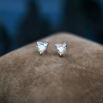 Aurora Borealis Heart Stud Earrings Sterling Silver, 3 of 12