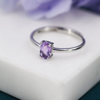 Sterling Silver Natural Amethyst Oval Ring, 2 of 11