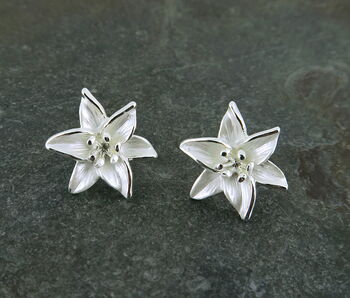 White Lily Flower Stud Earrings, 2 of 4