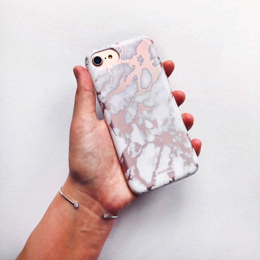 Rose Gold Chrome White Marble iPhone Case, 1 of 2