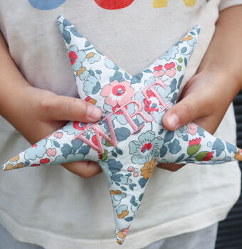 Personalised Star Shaped Liberty London Baby Rattle, 2 of 12