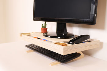 Birch Ply Desktop Screen Stand With Inbuilt Desk Tidy, 8 of 11