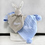 Personalised Bunny Comforter And Cable Blanket Blue, thumbnail 4 of 9