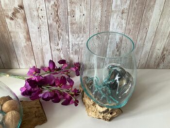 Large Molten Glass Bowl On Driftwood Handmade Pot Pourri Nuts Floating Flower Bowl, 7 of 10