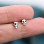 Tiny Death Skull Stud Earrings In Sterling Silver, thumbnail 6 of 11