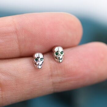 Tiny Death Skull Stud Earrings In Sterling Silver, 6 of 11