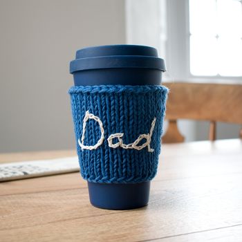 Personalised Hand Embroidered 'Dad' Travel Mug Cosy, 2 of 6
