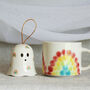 Ceramic Hanging Ghost Decoration With Rainbow Design. Cute Halloween Ghost Rainbow, thumbnail 6 of 6